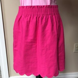 J.Crew Scalloped Linen/Cotton Skirt Size 8 Hot Pink Mini Elastic Waist Pull On